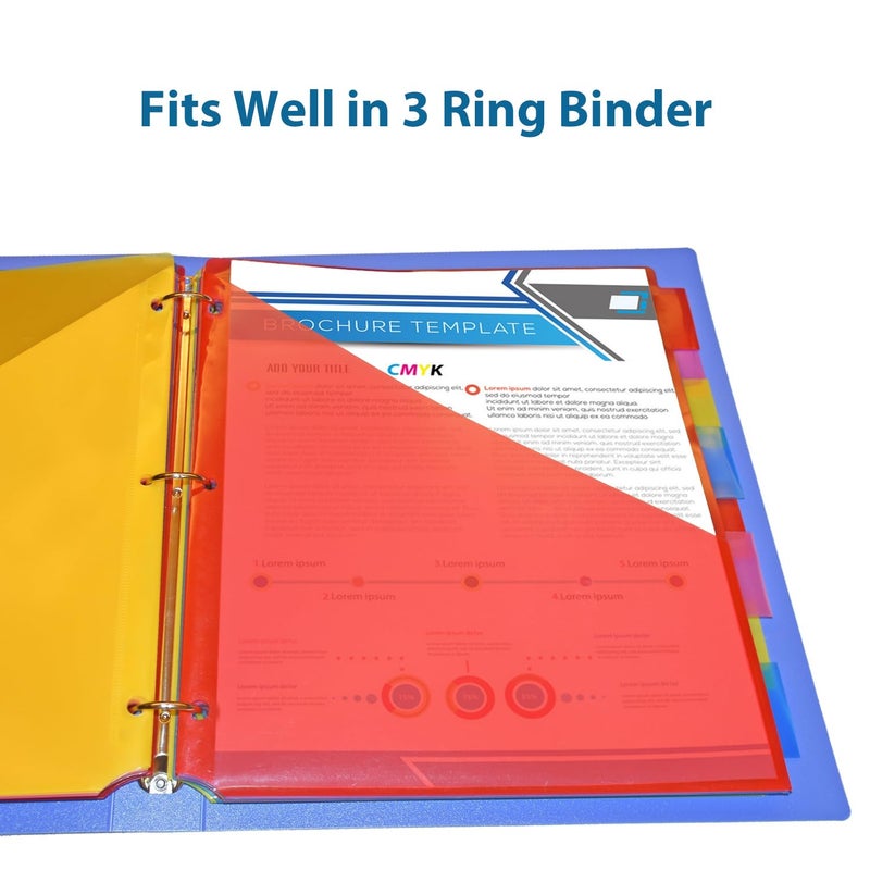 WOT I Plastic 8-Tab Dividers with Two Pockets - 3 Sets, Multicolor Dividers with Pockets for Binders, 24PCS Tab Dividers Assorted Colors - Image 4